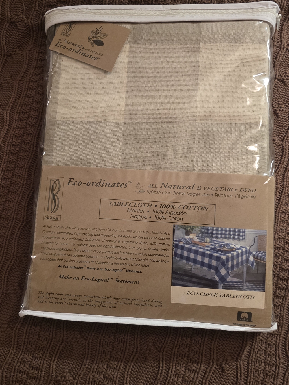 NWT Park B Smith Quality Living All Naturl Tablecloth 60 x 102 Beige Brown Check